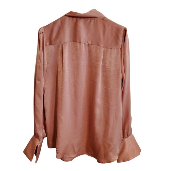 Worthington Dusty Rose Tie Neck Wing Cuff Blouse Large - Picture 2 of 14